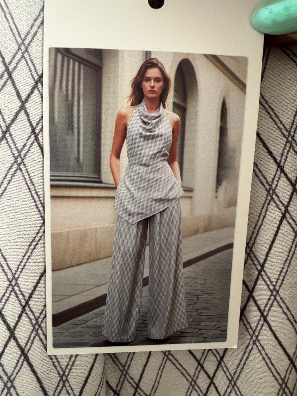 Draped Cowl-Neck Wide-Leg  pants and halter top - Gray